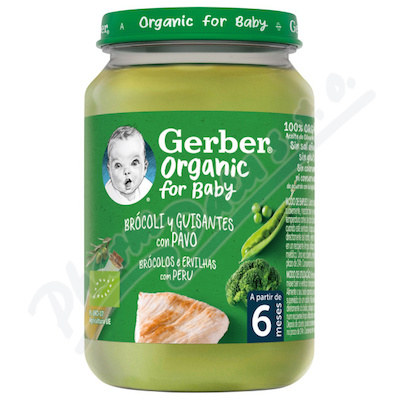 Gerber Brokolice hrášek krůtí maso BIO 190g 6M+