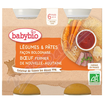 BABYBIO zeleni+boloň.těst-hovězí maso 6m+ 2x200g