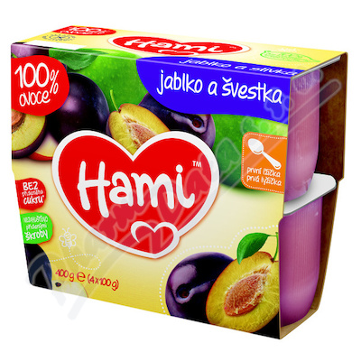 Hami 100% ovoce jablko a švestka 4x100g 4M+