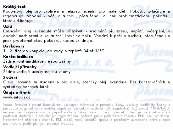 Saloos Koupelový olej Levandule 125ml