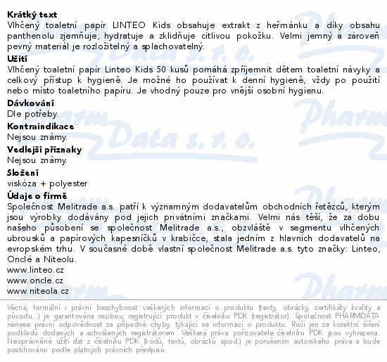 Linteo Kids Vlhčený toaletní papír 50ks