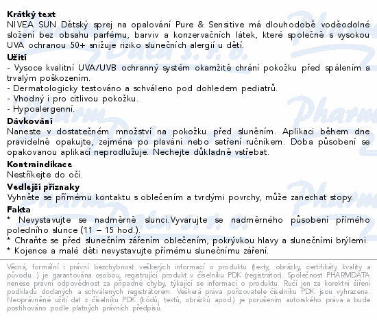 NIVEA SUN Kids opal.sprej sensit.OF50+ 200ml 85847