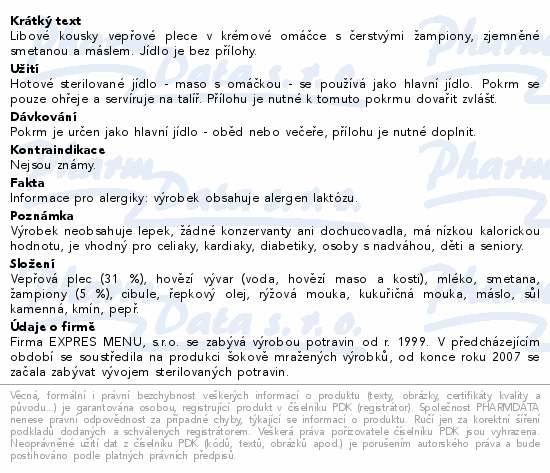 EXPRES MENU Vepřové na žampionech 600g