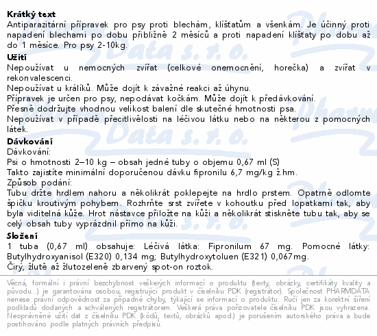 FIPRON 67mg k nakapání na kůži-spot-on pro psy S