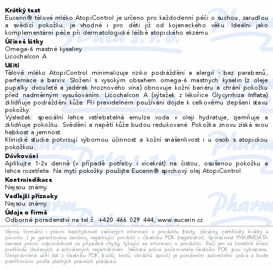 Eucerin AtopiControl těl.mléko suchá zarud.p.400ml