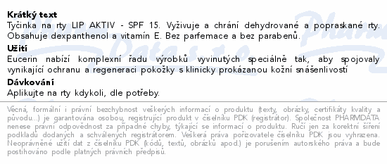 Eucerin Lip Aktiv tyčinka na rty 4.8g