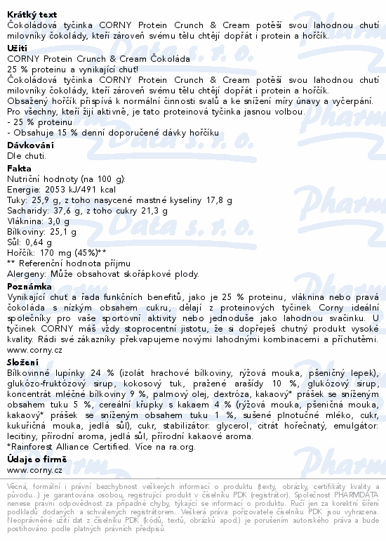 CORNY PROTEIN Crunch&Cream Čokoláda 35g