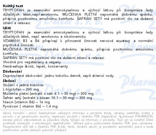 L-TRYPTOFAN 200mg+šafrán+mučenka SETARIA 30tobolek