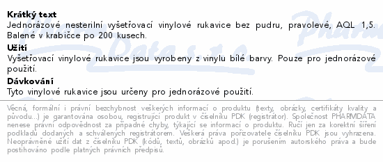 Rukavice vinylové V-R bezpudrové vel.M 200ks