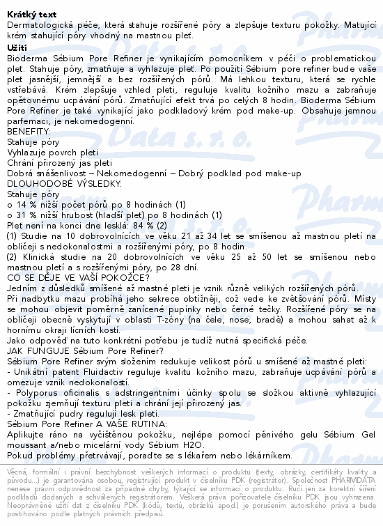 BIODERMA Sébium Pore refiner matující krém 30ml