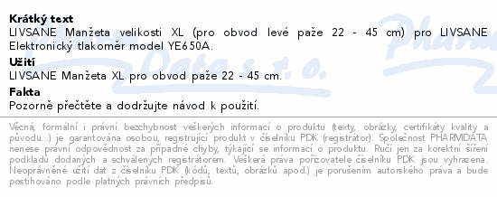 LIVSANE Tlakoměr manžeta XL 1ks