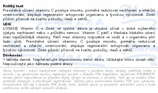 LIVSANE Vitamin C + Zinek vysoká dávka 60ks