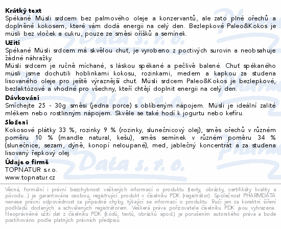 Topnatur Müsli srdcem Paleo&Kokos 350g