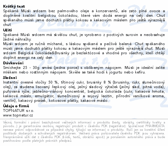 Topnatur Müsli srdcem belgi.čokoláda&brusinky 350g