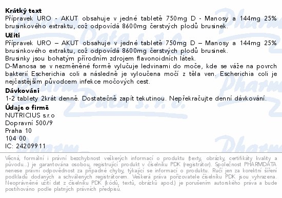 URO-AKUT Manosa 750mg+brusinky 8600mg tbl.20