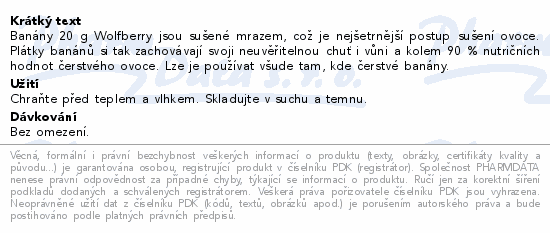Banány lyofilizované 20g Wolfberry