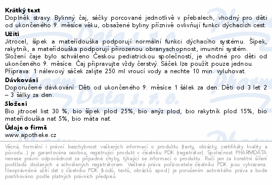 Pohádkový čaj Průduškový s jitrocelem BIO 20x1.5g