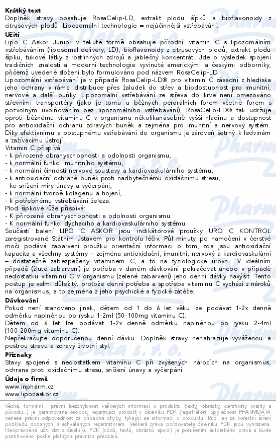 LIPO C ASKOR Junior tekutý lipozomální vit.C 110ml