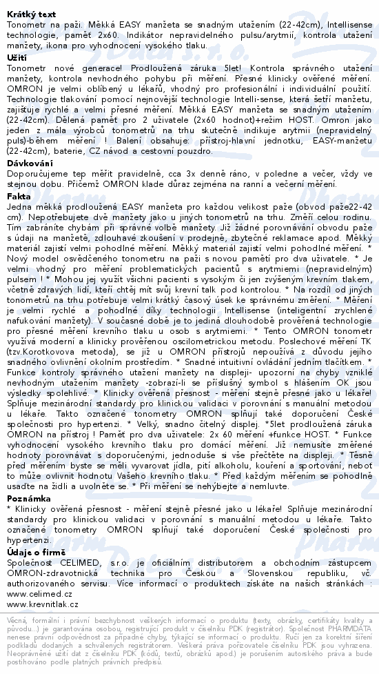 Tonometr OMRON M3 pažní