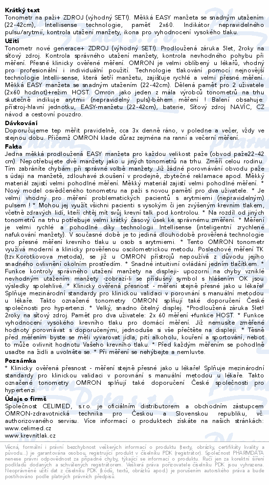 Tonometr OMRON M3 pažní+síť.zdroj