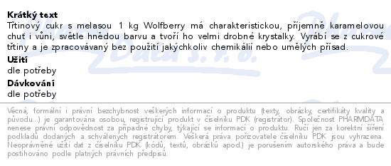 Třtinový cukr s melasou 1 kg Wolfberry