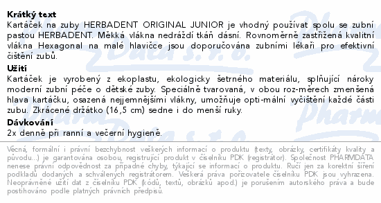 HERBADENT ORIGINAL JUNIOR zubní kartáček