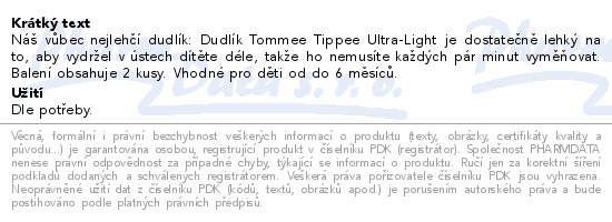 Tommee Tippee Ultralight šidítko 0-6m 2ks