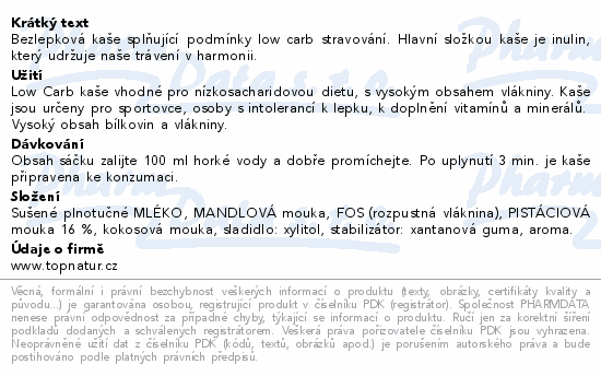 Topnatur LOW CARB kaše pistáciová 50g