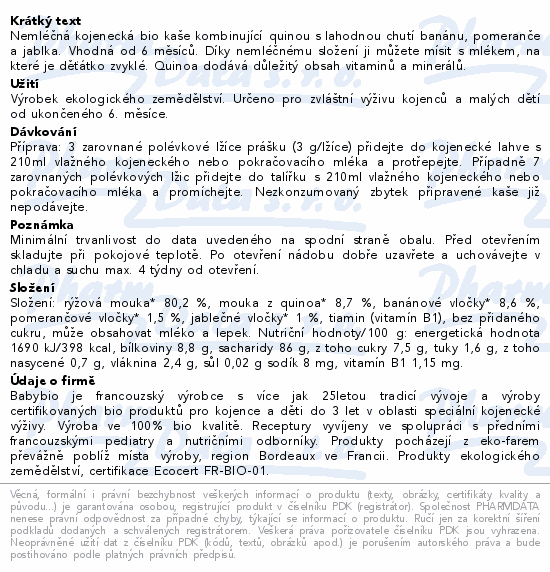 BABYBIO nemléč.cereál.kaše 3 druhy ovoce 6m+ 220g