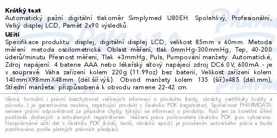 SimplyMed Pažní digitál.tlakoměr s adapterem U80EH