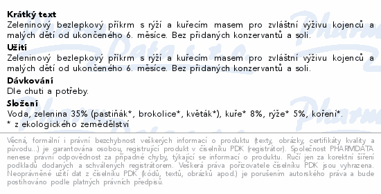 Rudolfs Zelenina rýže kuřecí kapsička BIO 110g 6M+