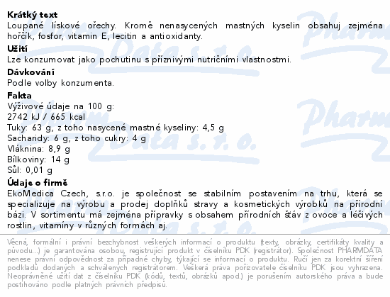 Lískové ořechy blanšírované 250g EkoMedica