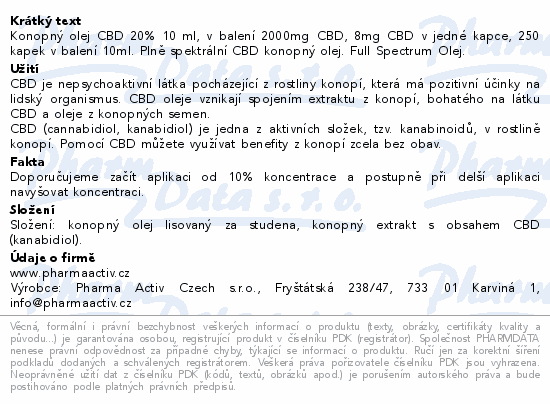 CBD 20% Full Spectrum Konopný olej 2000mg 10ml