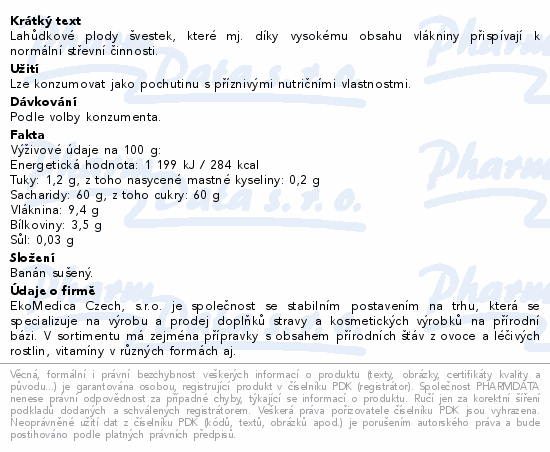 Švestky sušené 250g EkoMedica