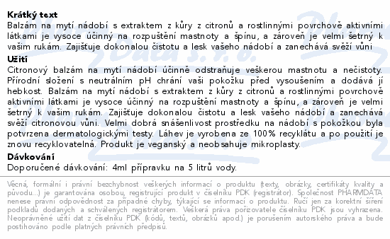 Frosch Balzám na mytí nádobí Citron EKO 750ml