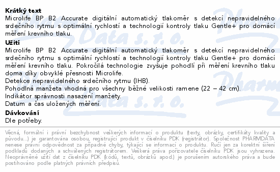 Microlife Tlakoměr BP B2 digitální autom.+adaptér