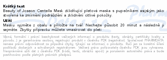 Beauty of Joseon zklidňující látk.pleť.maska 1ks