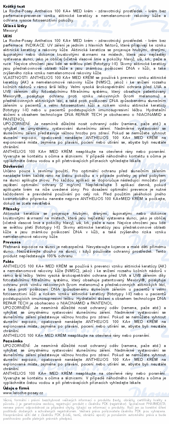 LA ROCHE-POSAY ANTHELIOS 100 KA+ MED krém 50ml