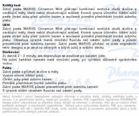 MARVIS Zubní pasta Cinnamon mint 85ml