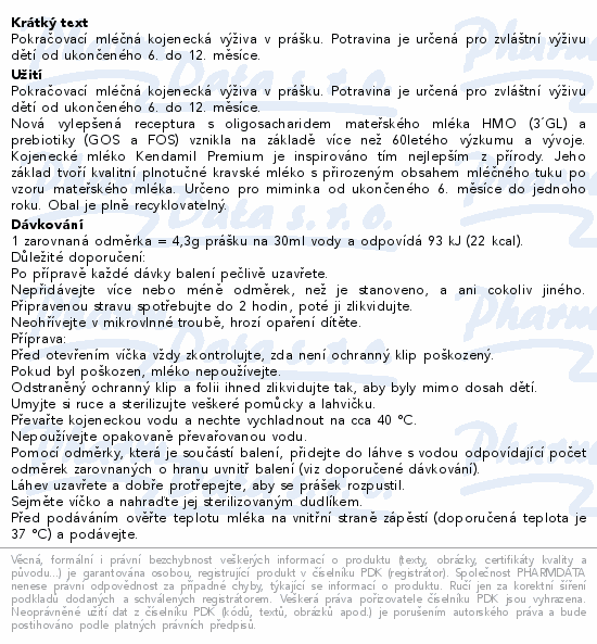 Kendamil Premium 2 pokrač.kojen.mléko HMO+ 600g