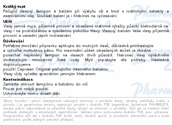 Capissan Original šampon+balzám vši 2x200ml Fagron