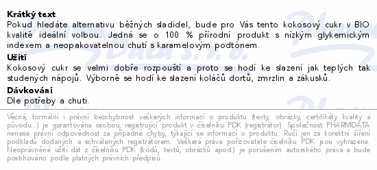 Organis Kokosový cukr stolní sladidlo BIO 500g