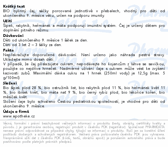 Apotheke Pohádkový dětský čaj Imunita BIO 20x1.5g