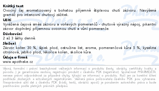 Apotheke Premier Intense Pomer.zázvor čaj 20x2.5g