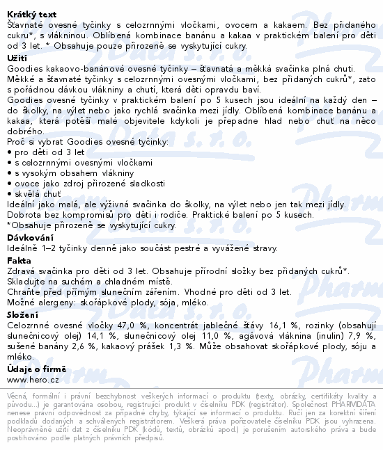 Goodies Ovesné tyčinky kakao a banán 5x23g