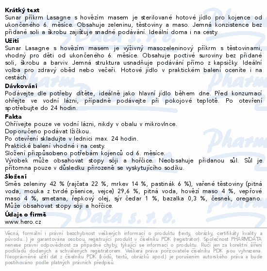 Sunar Kapsička Lasagne s hovězím masem 6m+ 120g