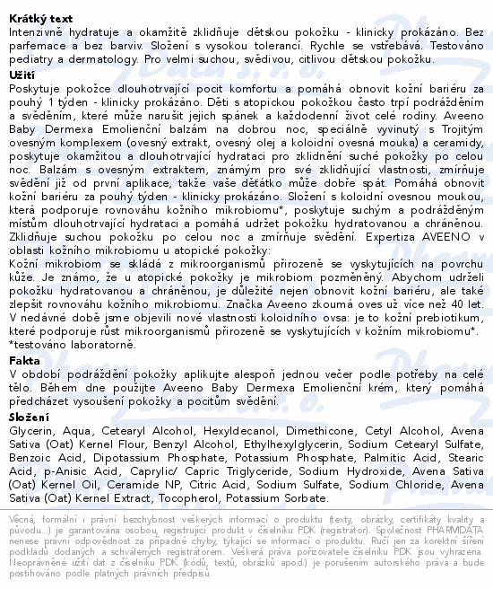 Aveeno baby Dermexa emolienční balzám 75ml