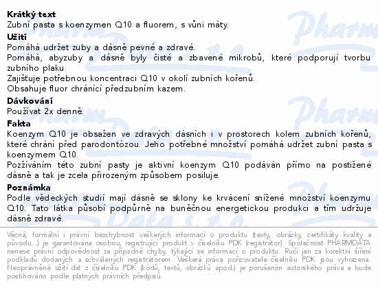 Pharma Nord Bioaktivní Q10 Zubní pasta Zymbion Q10
