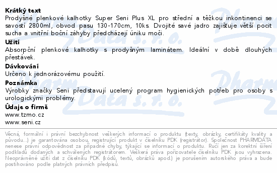 Seni Super Plus inkon.plenkové kalhotky XL 10ks