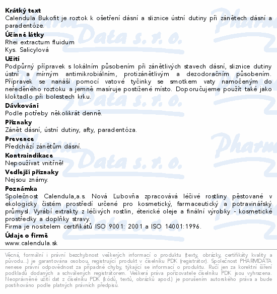 Calendula Bukofit roztok k ošetření dásní 25ml